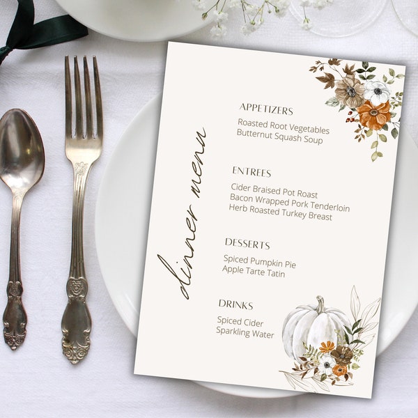 Classy Dinner Menu Elegant Wedding Rehearsal Invite Party Modern Template Flower Pretty Editable E-Card Feast Invites Printable Card