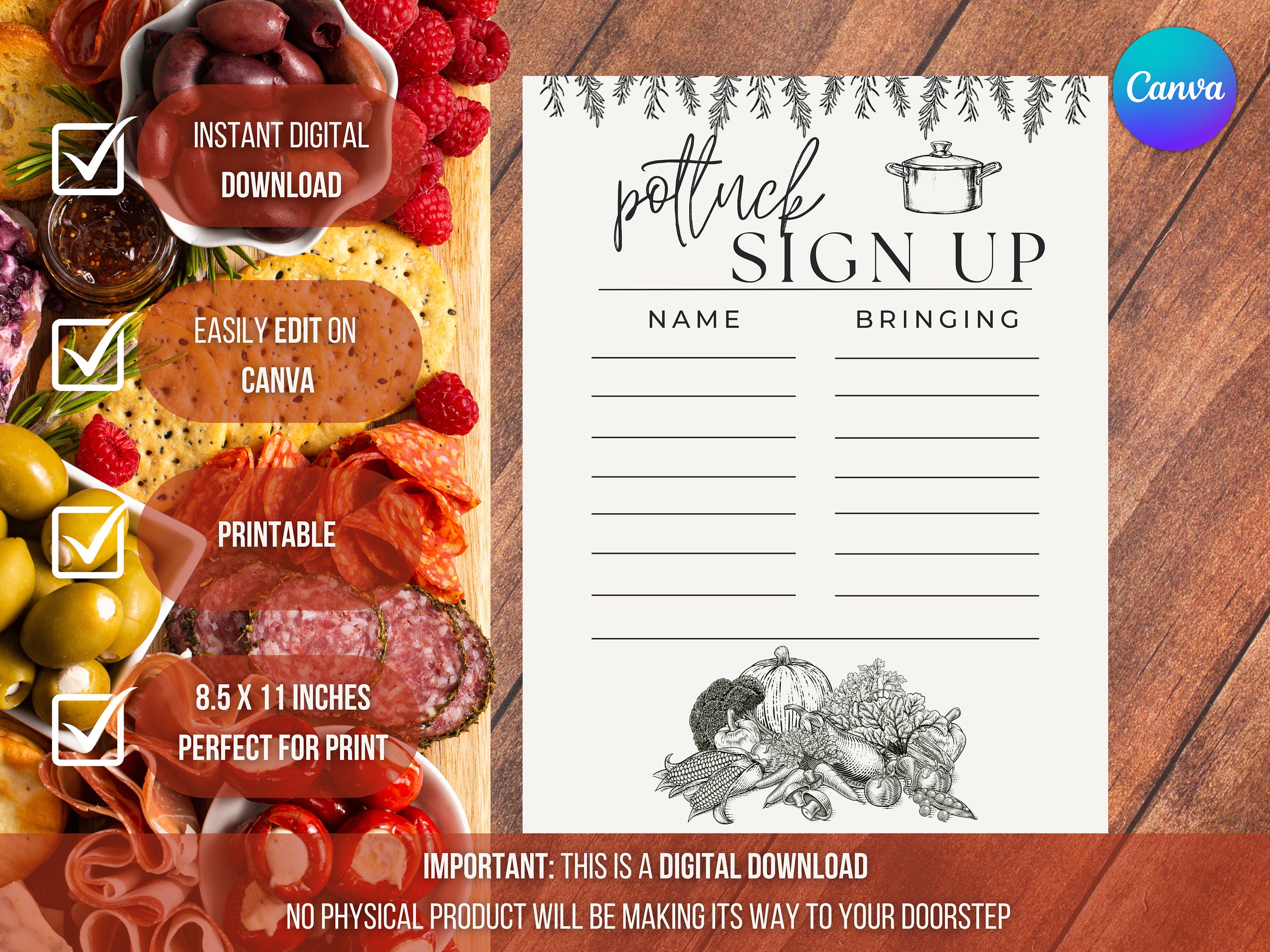 Editable Minimal Potluck Sign up Sheet Dinner Buffet Flyer Etsy