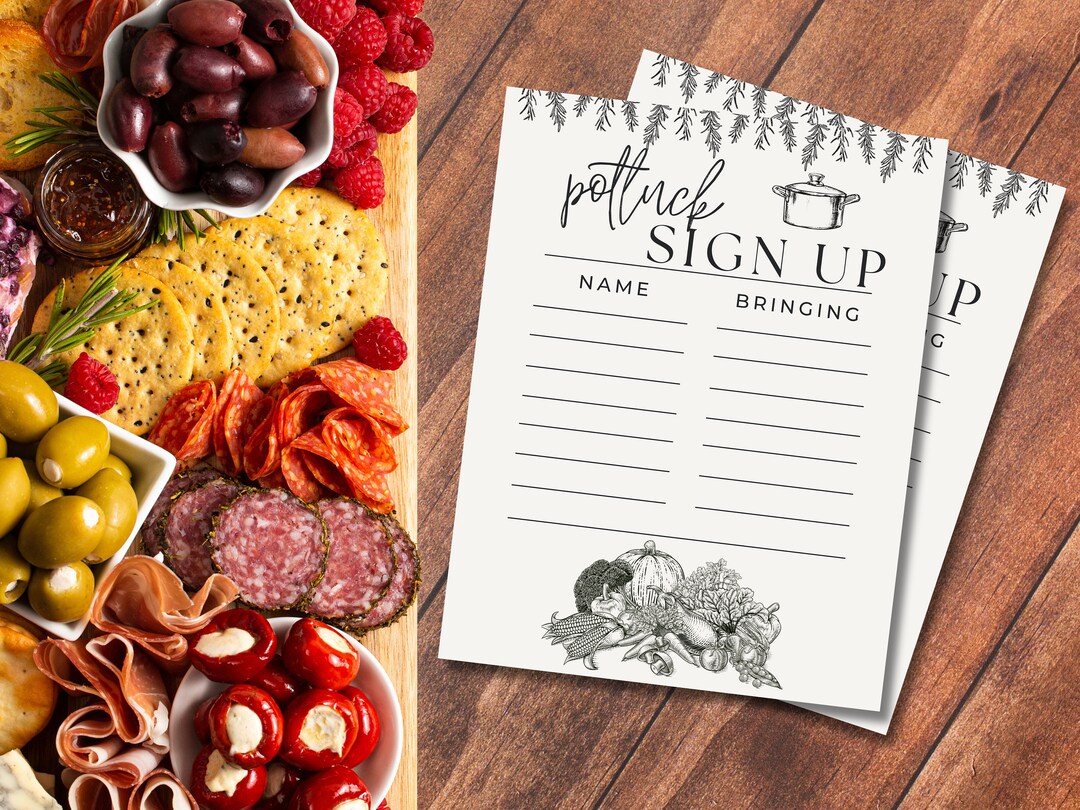 Editable Minimal Potluck Sign up Sheet Dinner Buffet Flyer Etsy