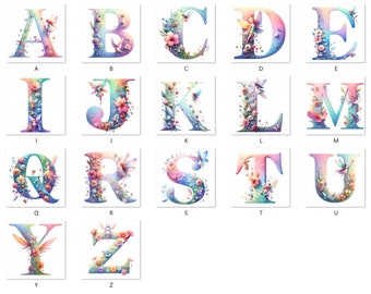 Iron-on image; iron-on motif, alphabet, fairy, numbers