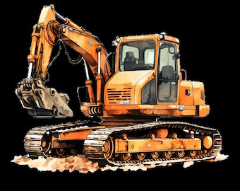 Bügelbild; Bügelmotiv, Bagger, Baustelle