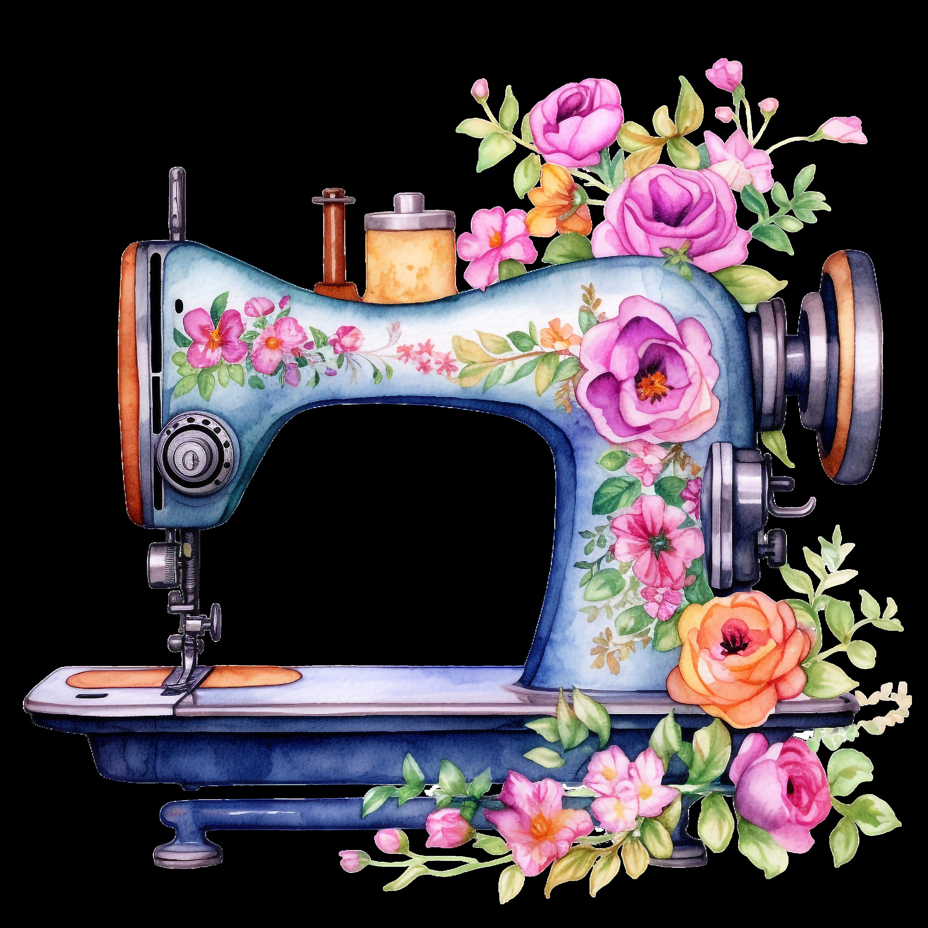 iron-on patch; Ironing motif, sewing machine, vintage, floral