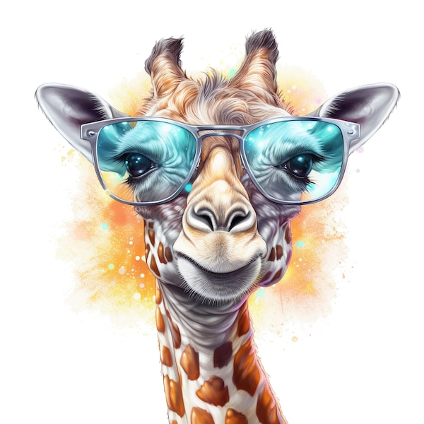 Bügelbild; Bügelmotiv, Giraffe, cool, Brille