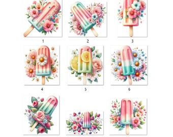 Bügelbild; Bügelmotiv, Sommer, Eis, Pastell, Blumen, Früchte