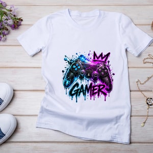 Bügelbild Gamer, Controller, Zocker, neon, bunt, Headset, cool #6