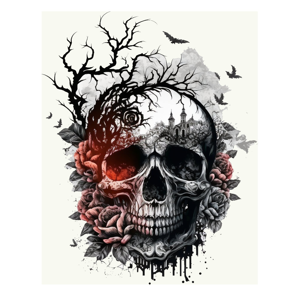 Iron-on image; iron-on motif, skull, floral