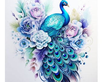 Bügelbild; Bügelmotiv, Pfau, Flower, Blumen