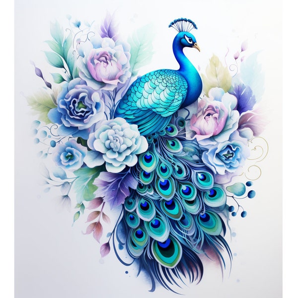 Bügelbild; Bügelmotiv, Pfau, Flower, Blumen