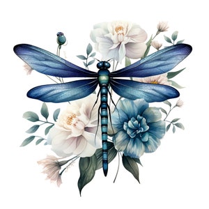 Iron-on image; iron-on motif, dragonfly, flower, flowers
