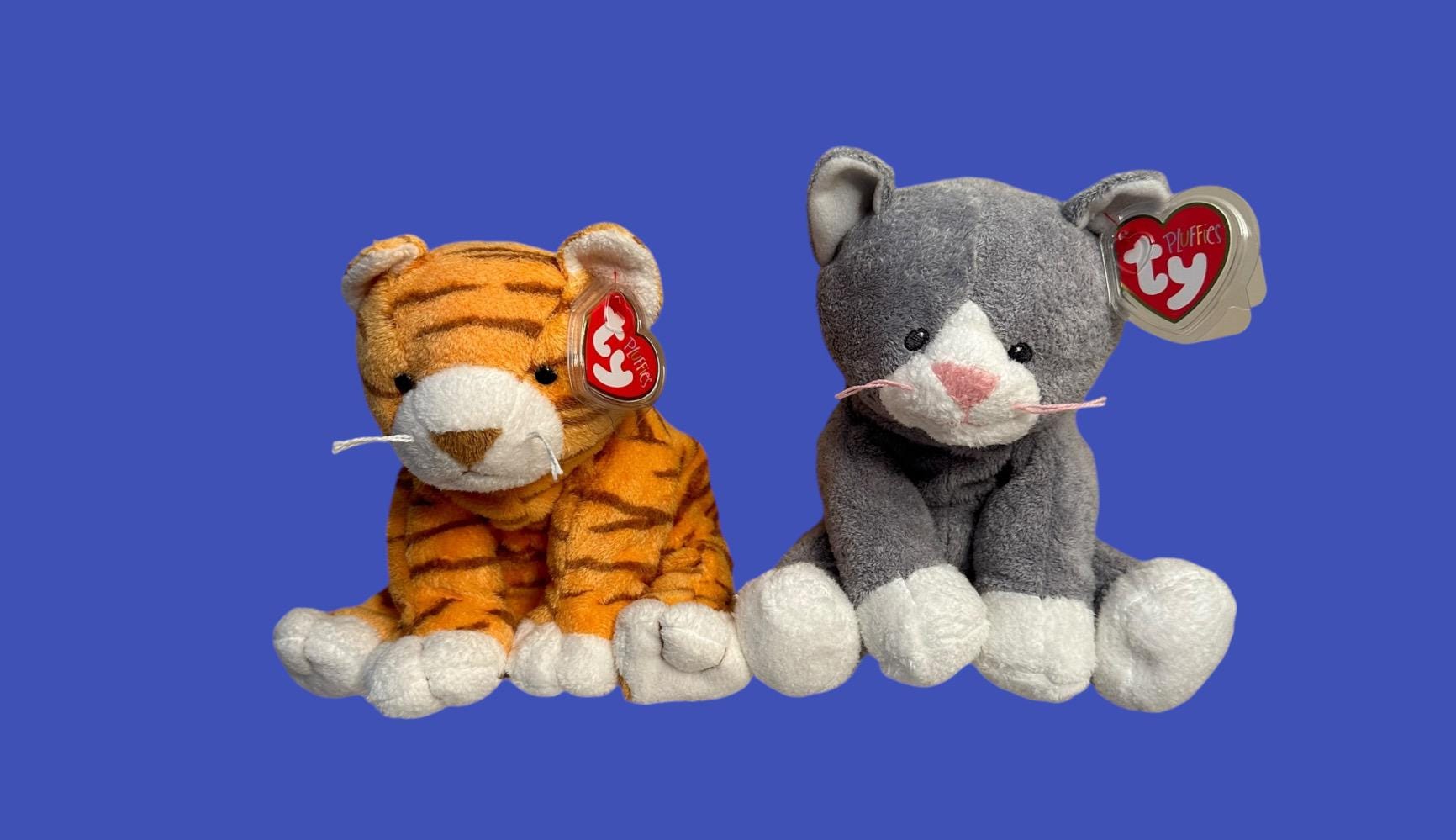 TY Pluffies - Purrz the Orange Tabby Cat and Pursley the Grey Cat