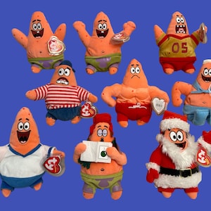 TY Beanie Babies "Patrick Star, Best Day Ever, Football Star, First Mate, Muscle Man, Barnacleboy, He Shoots, Silent Night, Pat Claus" (7'')