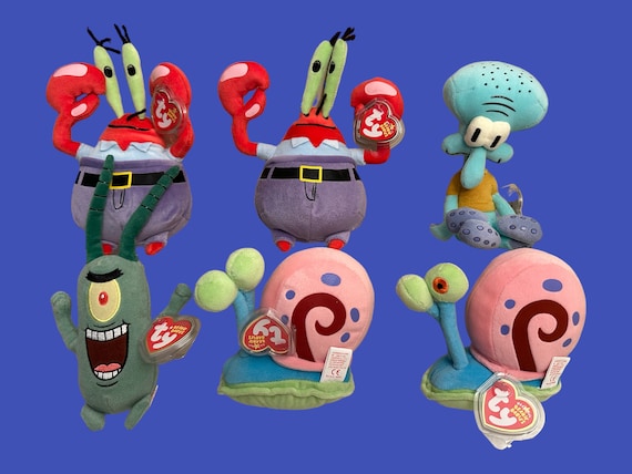 TY Beanie Babies from SpongeBob "Mr. Krabs, Squidward Tentacles, Sheldon J Plankton, Gary the Snail" (5-9.5'')