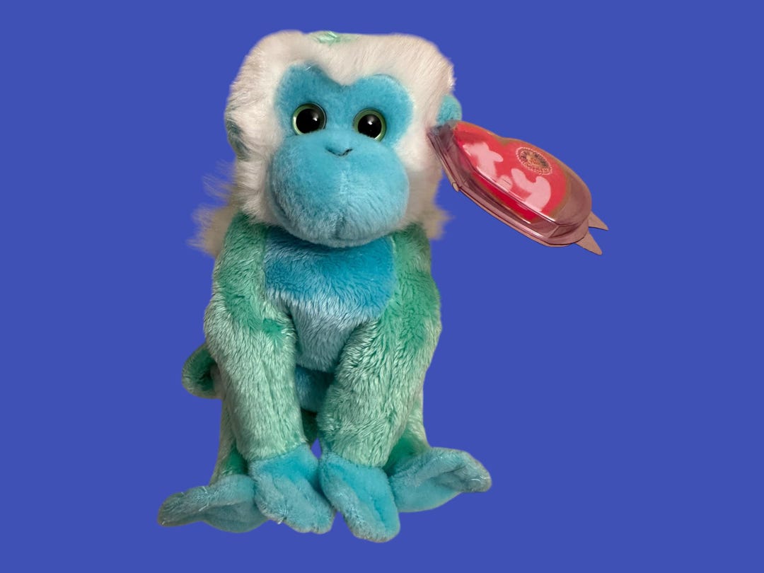 TY Beanie Babies - Zoomer the Green and Blue Monkey With White Fur
