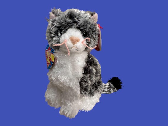 TY Beanie Babies - Cricket the Grey and White Cat (5.5''). Mint