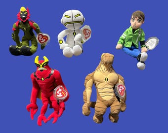 TY Beanie Babies - Ben 10 (Swampfire, Echo Echo, Ben Tennyson, Jet Ray, Humongousaur) (9-11''). Mint condition.