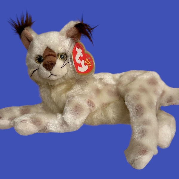 TY Beanie Babies - Tracks the lynx (7''). Creased Hang Tag.