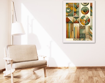 Geometryczna fuzja boho | Sztuka abstrakcyjna | Wydruk do natychmiastowego pobrania