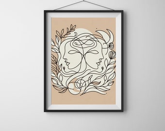 Boho Minimal Lines | Sztuka na twarzy | NATYCHMIASTOWY DRUKU DO POBRANIA