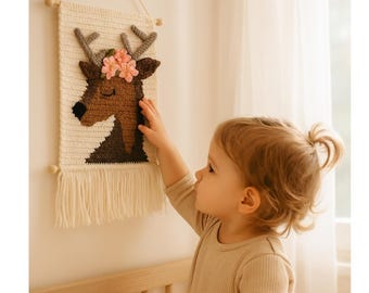 Crochet Wall Hanging Kids Decor, Handmade Nursery Tapestry