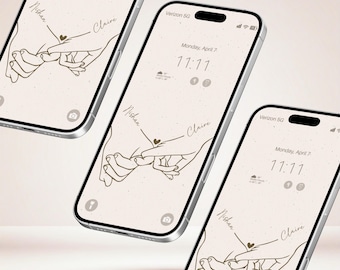 Personalized Line Art Couple Wallpaper • Custom Lock Screen • Minimal Phone Background Gift