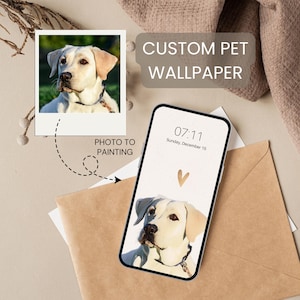 May include: A digital phone screen with a custom pet wallpaper. The wallpaper is a watercolor painting of a white dog with a gold heart above it. The phone screen also displays the time 07:11 and the date Sunday, December 15.