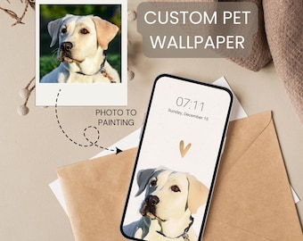 May include: A digital phone screen with a custom pet wallpaper. The wallpaper is a watercolor painting of a white dog with a gold heart above it. The phone screen also displays the time 07:11 and the date Sunday, December 15.