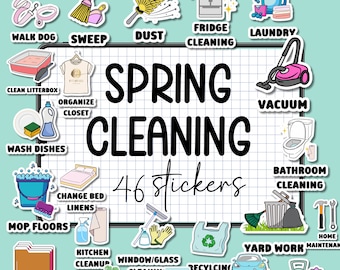 Spring Cleaning Stickers for Goodnotes: Pre-Cropped Housework Icons (Digital Download)