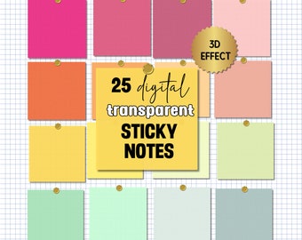 Transparent Digital Sticky Notes: Rainbow iPad Goodnotes Elements (Digital Download)