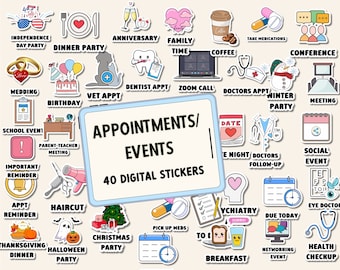 3D Appointments & Events Digital Planner Stickers for Goodnotes (PNG)