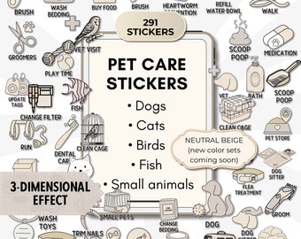 Neutral Pet Care Stickers: Planner Clipart (GoodNotes Pre-Cropped PNG)
