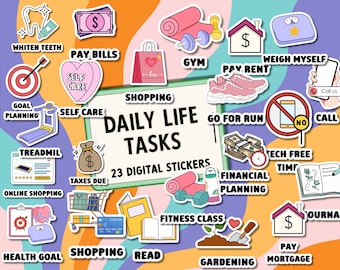 3D Daily Planner Stickers: Self Care, Budget, Fitness (Digital Download)