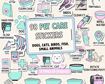 Pet Care Digital Stickers, Goodnotes Planner, Dogs, Cats, Birds (Instant Download)