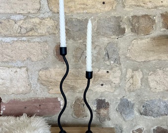 Black Candleholder Wavy Design | Curved Unique