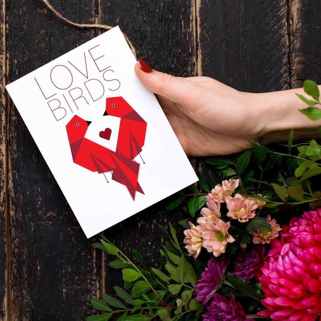 Love Birds Valentine's Day Card style 1 - Etsy