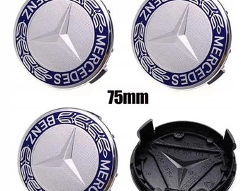 Mercedes Emblem Logo Rim Hub Cover Wheel Center Badge Dark Blue 75mm