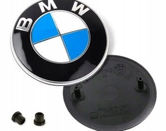 2 Insignes BMW Capot Coffre 74mm 82mm logo emblème  avec 4 agrafes de fixation