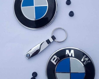 2 BMW Badges Hood Trunk 82mm logo emblem with 4 key ring clips