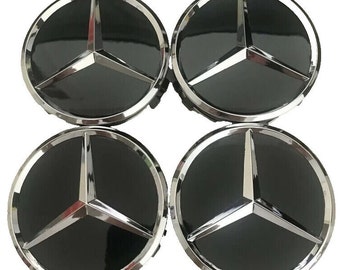 4 x Radmitte für Mercedes Benz, glänzend schwarz, 75 mm, 75 mm