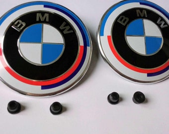 2 X Logo Bmw 82mm Pour Capot Coffre Emblème 50e Anniversaire Badge Insigne Neufs