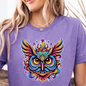 Psychedelic Owl Shirt, Vibrant Animal Tee, Festival Graphic Shirt, Owl Lover Gift, Artistic Nature Shirt, Unique Owl Design Tee
