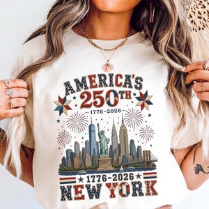 Patriotic 4th of July Comfort Colors Quilted New York City T-shirt | Stars Stripes Independence Day, Red White and Blue Shirt