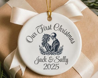 Skeleton Couple Ornament, Gothic Anniversary Gift, First Christmas 2024