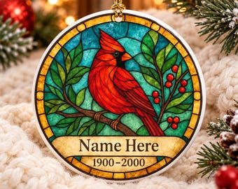 Personalized Ceramic Stained Glass Cardinal Memorial Ornament
