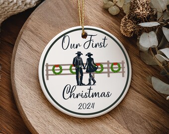 Cowboy Couple 'Our First Christmas 2024' Ornament: Rustic Western Keepsake