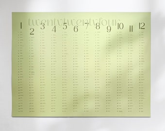 Wandkalender 2024 | recyceltes Feinpapier | A1 | Jahreskalender Poster | eleganter Designkalender | Papier aus Naturabfällen | Querformat