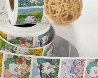 500pc Sticker roll, Cute Cartoon Lily Rabbit Washi Tape Sticker For Creative Ins Decoration, Sealing Sticker, Card, Wall Sticker