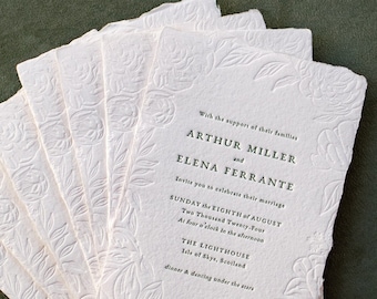 Letterpress Wedding Invitation, Elegant Handmade Paper Invitations, Formal Wildflowers Invite, The Virginia Suite, Semi-custom SAMPLE