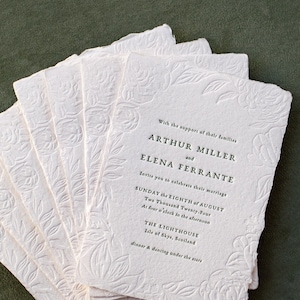 Letterpress Wedding Invitation, Elegant Handmade Paper Invitations, Formal Wildflowers Invite, The Virginia Suite, Semi-custom SAMPLE image 1