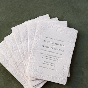 Letterpress Wedding Invitation, Elegant Handmade Paper Invitations, Formal Wildflowers Invite, The Virginia Suite, Semi-custom SAMPLE image 2