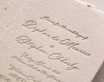 Letterpress Wedding Invitation, Elegant Handmade Paper Invitations, Formal Wildflowers Invite, The Jacqueline Suite, Semi-custom SAMPLE